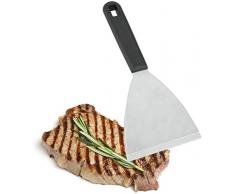 Metaltex 20445410080 Spatule rectangulaire Large pour plancha, Acier Inoxydable, Argent/Noir, 1,6 x 10,2 x 24 cm