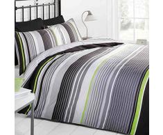 Just Contempo Parure de lit avec housse de couette vintage en coton majoritaire à motif multi rayures, Mélange de coton, Gris (noir/blanc/vert citron), Housse de couette king size
