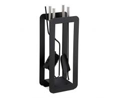 Relaxdays 10028785 Ensemble serviteur de cheminÃ©e 5 piÃ¨ces acier accessoire pelle balai support tisonnier, noir, inox, 1 Set