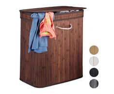 Relaxdays Panier couvercle 2 compartiments corbeille bambou coffre Ã linge 72 litres, marron, 62 x 55 x 35 cm