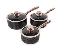 TOWER Lot de casseroles, Aluminium, Black/Rose Gold, Lot de 3
