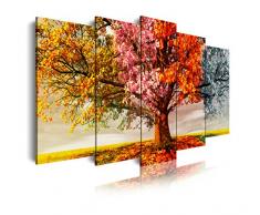 Dekoarte 404 - Tableau moderne sur toile monté sur cadre en bois 5 pièces XXL, nature arbre quatre saisons, 200x100cm