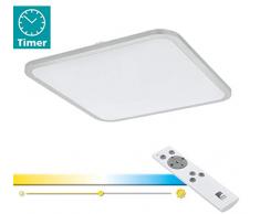 Eglo Plafonnier LED Cogoleto 1 lampe murale en acier, plastique blanc, argenté avec télécommande, changement de température de couleur (chaud, neutre et froid), veilleuse à intensité variable