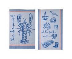 Coucke A la Pêche Torchon Coton Bleu 50 x 75 x 0,3 cm Lot de 2