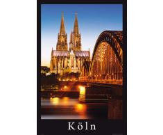 Empire Poster de Porte - La Ville Allemande de Cologne avec Cathédrale Lumineuse Multicolore