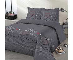 Vision Housse de Couette - Love Anthracite - 260x240cm - 100% Coton