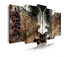 Dekoarte 408 - Tableau moderne sur toile monté sur cadre en bois 5 pièces, style zen - feng shui bouddha effet bois, 150x80cm