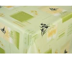 Venilia Olivier Nappe Vert Olive Linge de Table Toile cirée Maintenance réduite hydrophobes, Polyester, PVC, carré, x 140 cm, 55049, 140 x 140 cm
