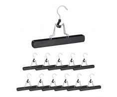 Relaxdays 10026489 Cintre Pince Bois, Lot de 12, Jupe Pantalon, Crochet 360Â°, Feutre HxlxP: 17 x 25 x 2,3 cm, Noir, mÃ©tal