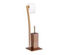 Relaxdays 10020410 Support de papier-toilette avec porte-brosse WC WIMEDO HxlxP: 71 x 20 x 20 cm inox laqué porte-rouleau sur pied serviteur de toilettes salle de bain acier inoxydable socle carré, cuivré
