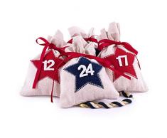 Pajoma Calendrier de lâAvent sous Forme de sachets étoilés - 24 sachets de Jute numérotés - à remplir et à accrocher - pour Noël