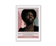 CUADRIMAN Design Tableau Nina Simone, Bois, Noir, Lilas et Rose, 62Â x 42Â cm