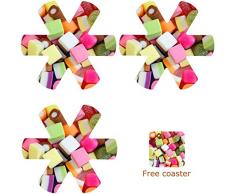 PAPILLON Doux Poêle écran Chaque avec Une Belle Impression Photo avec Verre Offert, Candy, DE 38 cm de diamètre, Lot de 3