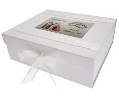 White Cotton Cards Jour aprÃ¨s Jour, sÅur et Brother Faite Grande boÃ®te Souvenir, Chaussures et bagues de Mariage Tableau, Design, Blanc, 27.2Â x 32Â x 11Â cm