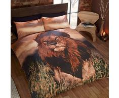 Just Contempo Parure de housse de couette Lion, double, marron, marron, King