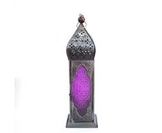 Insideretail 100044 Marocain Lanterne Antique/Verre Violet 9 x 9 x 30 cm Lot de 2