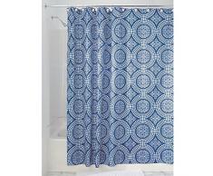 InterDesign Medallion rideau de douche tissu, 183,0 cm x 183,0 cm rideau en polyester, rideau baignoire avec ourlet du haut renforcé, bleu