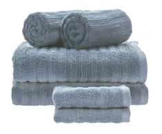 iDesign Ensemble Serviettes de Bain avec accroches (Lot de 6), Serviettes 100% Coton au Design rayé, Set de 2 draps de Bain, 2 Serviettes et 2 essuie-Mains, Bleu Pigeon