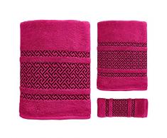 Secaneta Lot de 3 Serviettes de Bain Jacquard 3 tamaÃ±os Cerise
