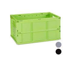 Relaxdays 10022584_53 BoÃ®te pliable couvercle caisse de rangement plastique coffre transport 60 litres 60x40x32 cm, vert, 40 x 58,5 x 31,5 cm