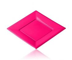 12 petites assiettes carrées fuchsia jetables PVC souple - 18 cm x 18 cm