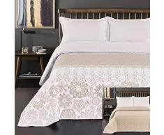 DecoKing Couvre-lit Blanc 200 x 220 cm Beige Cappuccino Jeté de lit avec imprimé Abstrait Double Face Facile dentretien Alhambra