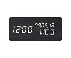 Evoom Wood Réveil Thermomètre - Bois Noir