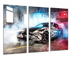 Tableau Moderne Photographique, Impression sur bois, Rallye de compétition de voitures de sport, atelier de fumée, course, 97 x 62 cm, ref. 27015