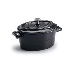 Pentole Agnelli Slowcook Casserole Ovale avec 2 poignées, en Fonte 0.4 litri Noir Brillant