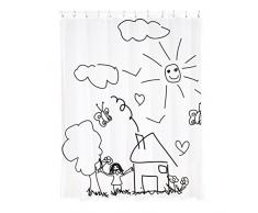 MSV 140790 Rideau de Douche Polyester + Plastique Polypropylène Blanc avec Design MSV 180 x 200 x 0,1 cm - 12 anneaux inclus