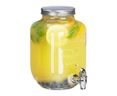 Relaxdays 10023429 Distributeur 3,5 L, limonade, carafe verre robinet, retro vintage, fontaine boisson, transparent, inox, plastique, 1 Ã©lÃ©ment