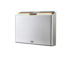 Joseph Joseph 60185 Folio Ensemble Compact de 4 Planches à découper avec Code Couleur, Plus Un étui de Rangement (Grand Format) -Argent