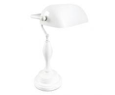 Relaxdays-10016609 Lampe de bureau banquier bibliothÃ¨que table Abat-jour blanc en verre hauteur 45 cm, blanc