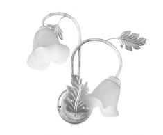 ONLI - Applique murale 2 bras en métal blanc avec nuances argent. Abat-jour en verre blanc satiné