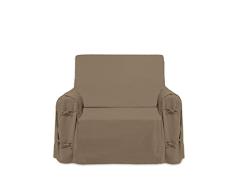 Soleil docre Housse de Fauteuil en Coton Panama Taupe, Ecru, 90 x 270 cm