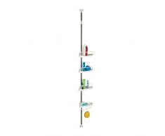 Relaxdays Etagère de Douche télescopique, Angle, 4 Niveaux, Plastique, Acier INOX, Salle de Bains, Baignoire, Argenté, PP, Blanc-Gris, 1 élément