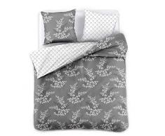 DecoKing Parure de Lit 200x220 cm 2 Taies doreiller 50x75 cm Housse de Couette Micro-Fibre Fleur Plante Gris Blanc Anthracite Graphite Acier Calluna Hypnosis Collection