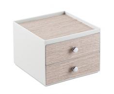 InterDesign RealWood boîte à cosmétique, petite boîte à maquillage en plastique et bois avec 2 tiroirs pour accessoires, étagère à tiroirs, gris clair