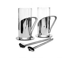 Kilo C75 Lot de 2 verres à latte, à café, à thé, avec pailles et dessous de verre en acier inoxydable