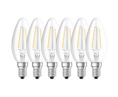 OSRAM Ampoule LED Filament, Forme flamme, Culot E14, 1,1W Equivalent 15W, 220-240V, claire, Blanc Chaud 2700K, Lot de 6 piÃ¨ces