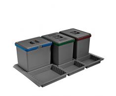 ELLETIPI Metropolis ptc28 09050 5 F C10 PPV Poubelle de tri sélectif de tiroir, Gris, 81 x 46 x 28 cm