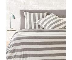AmazonBasics Parure de lit en jersey, larges rayures - 240 x 220 cm / 65 x 65 cm, Gris