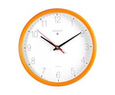 Home Horloge Murale Ronde en Plastique, Blanc/Orange, 24Â cm