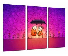 Tableau Moderne Photographique, Impression sur bois, Couple sous la pluie, Fond romantique Fuchsia, Rose, 97 x 62 cm, ref. 26932