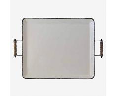 Better & Best Rctg Grand plateau rectangulaire en fer, blanc, dÃ©capÃ© avec poignÃ©es en bois, dimensions 55,5 x 38 x 6 cm, matÃ©riau : mÃ©tal