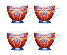 Kitchen Craft Lot de 4Â Grandes Tasses Ã Pied en Porcelaine Anglaise, Motif Floral, Multicolore, 400Â ML, Porcelaine, Multicolore, 400 ML, Set of 4