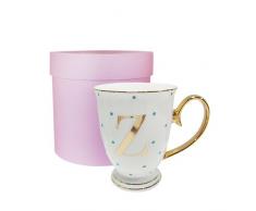 Bombay Duck â Tasse 13Â x 13Â x 12Â cm avec Lettre de lâAlphabetÂ Effet mÃ©tallisÃ© et Pois Lilas, Porcelaine, Blanc, 13x13x12 cm