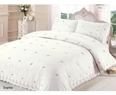 Sophie Parure de lit en Polyester et Coton avec Bordure en Dentelle Florale pour lit Double