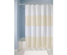 InterDesign Zeno rideau de douche textile, 183,0 cm x 183,0 cm rideau douche imperméable en polyester, rideau lavable à rayures, sable/blanc