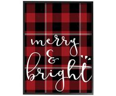 Stupell Industries Merry et Lumineux Plaid Typographie surdimensionné encadrée giclée Art texturé, Multicolore, 16 x 1,5 x 50,8 cm